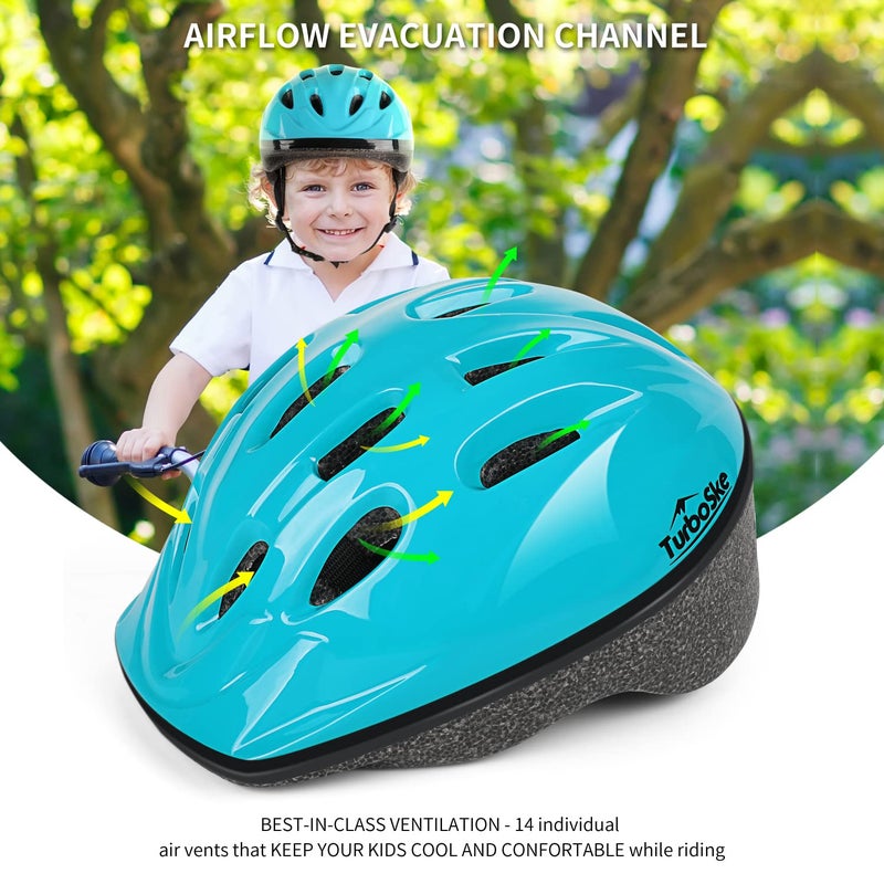 TurboSke Toddler Kids Bike Helmet, Multi-Sport Helmet Size Adjustable for Boys and Girls (Aqua Blue, Small: 48-52cm/18.8"-20.5") - Image 2