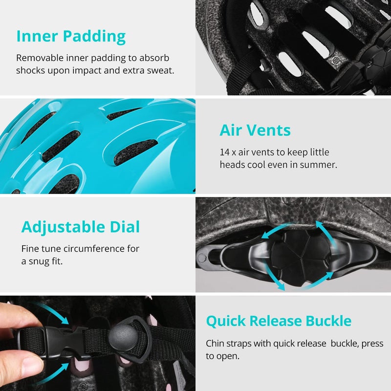 TurboSke Toddler Kids Bike Helmet, Multi-Sport Helmet Size Adjustable for Boys and Girls (Aqua Blue, Small: 48-52cm/18.8"-20.5") - Image 4