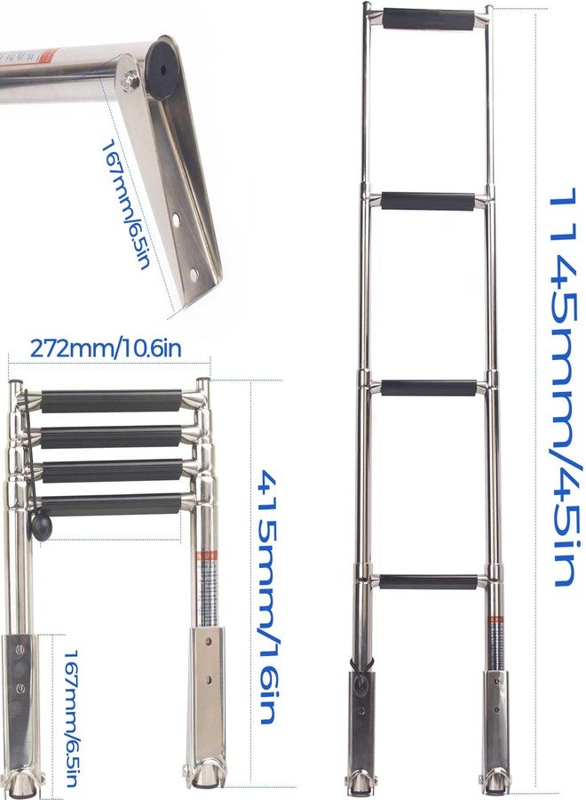 Mojiate Telescoping Boat Ladder 4 Step Folding Stainless Steel Pontoon Dock Ladders Slide Mount Under Platform Marine - Image 2
