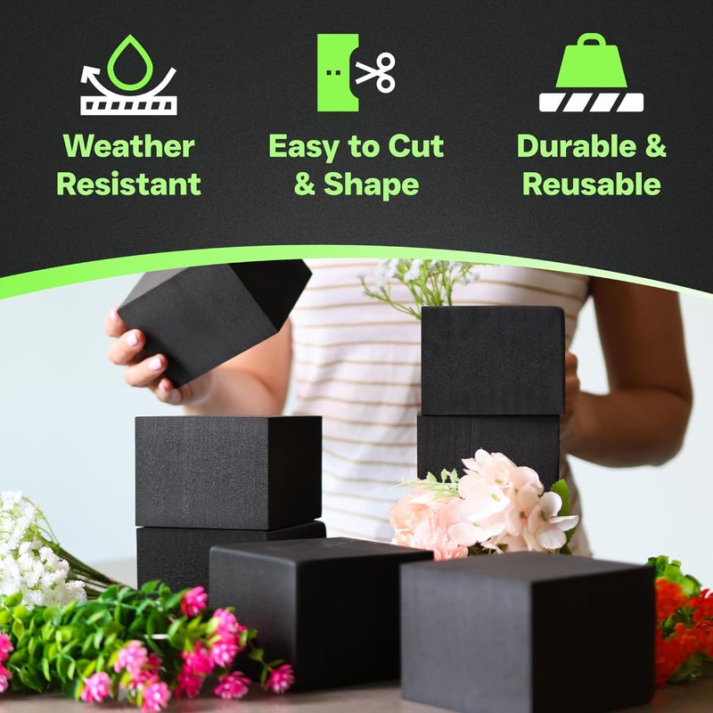 Xcel Floral Foam Blocks - Reusable, Weather Resistant Craft Foam Fresh & Artificial Flower Arrangements, Faux Florist Foam Planters Florist Supplies (Black 4" x 4" x 3" - 8 Pack) - Image 3