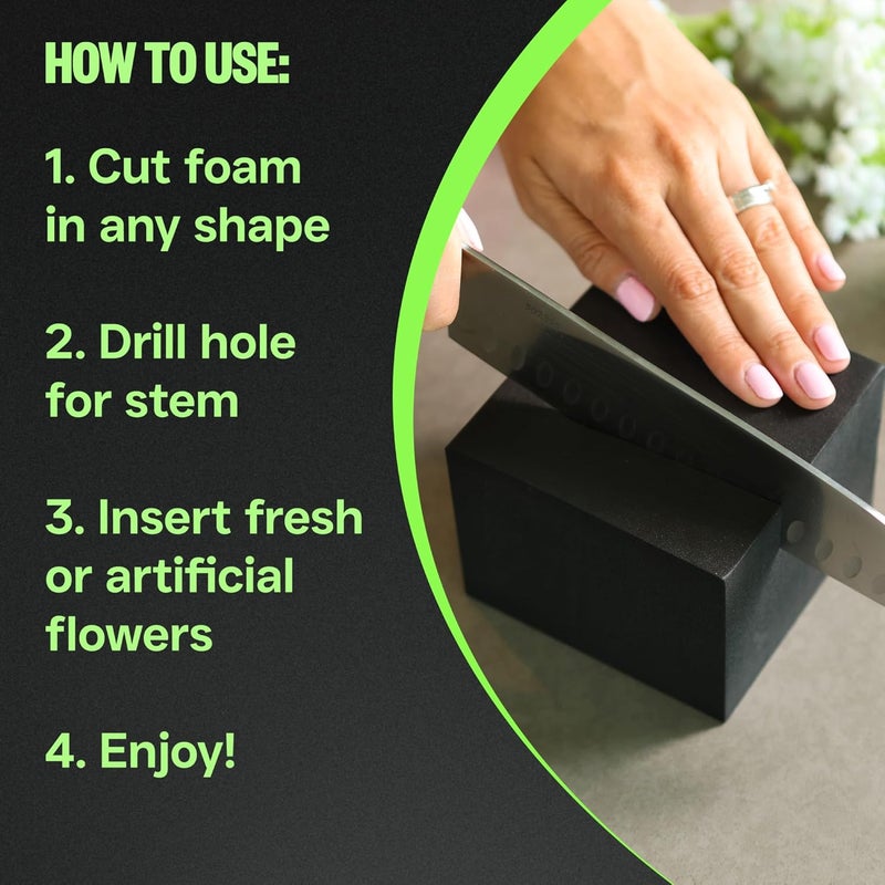 Xcel Floral Foam Blocks - Reusable, Weather Resistant Craft Foam Fresh & Artificial Flower Arrangements, Faux Florist Foam Planters Florist Supplies (Black 4" x 4" x 3" - 8 Pack) - Image 5