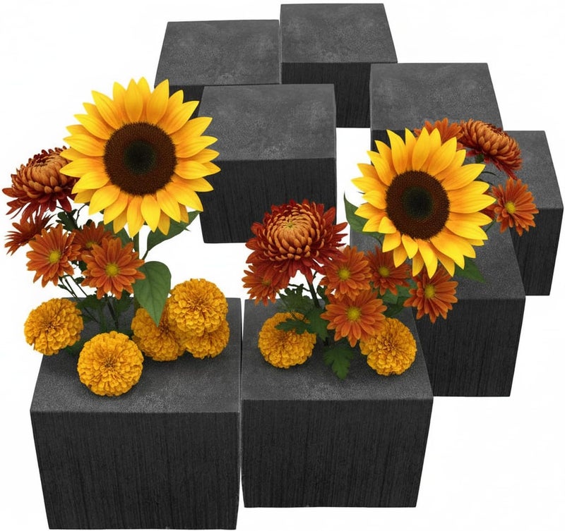 Xcel Floral Foam Blocks - Reusable, Weather Resistant Craft Foam Fresh & Artificial Flower Arrangements, Faux Florist Foam Planters Florist Supplies (Black 4" x 4" x 3" - 8 Pack) - Image 1