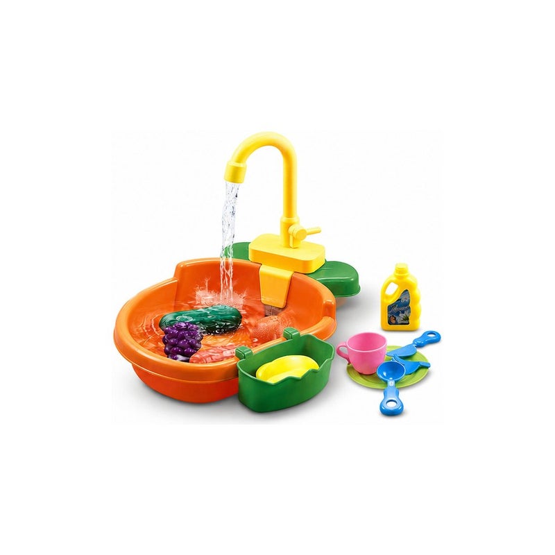 Vegetable Sink Toy Playset for Kids Ages 3 and Up, with Electric Circulating Water Pump, Faucet, Bowls, and Accessories | Little Professionals - Image 1
