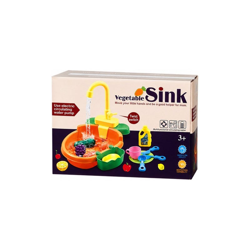 Vegetable Sink Toy Playset for Kids Ages 3 and Up, with Electric Circulating Water Pump, Faucet, Bowls, and Accessories | Little Professionals - Image 2