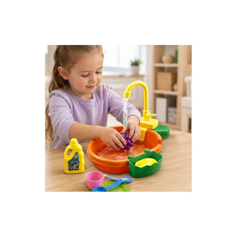 Vegetable Sink Toy Playset for Kids Ages 3 and Up, with Electric Circulating Water Pump, Faucet, Bowls, and Accessories | Little Professionals - Image 3