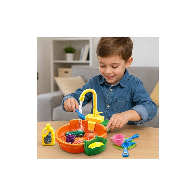 Vegetable Sink Toy Playset for Kids Ages 3 and Up, with Electric Circulating Water Pump, Faucet, Bowls, and Accessories | Little Professionals - Image 4