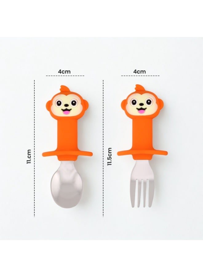 Brain Giggles Short Handle Stainless Steel Baby Training Fork & Spoon Set - Monkey - Image 4
