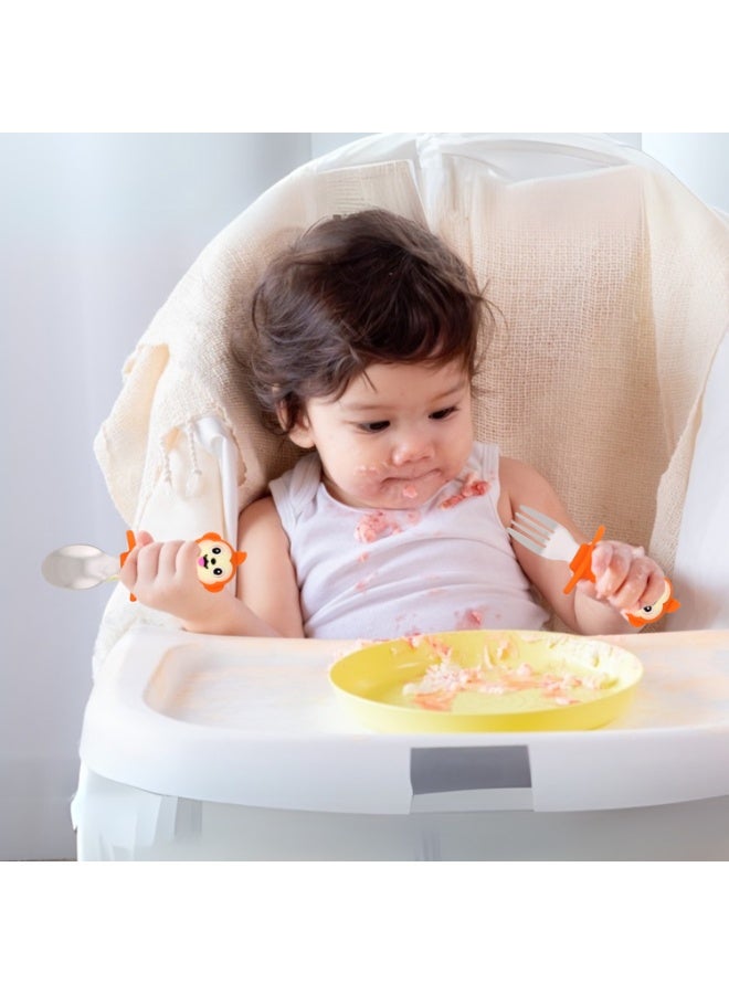 Brain Giggles Short Handle Stainless Steel Baby Training Fork & Spoon Set - Monkey - Image 5