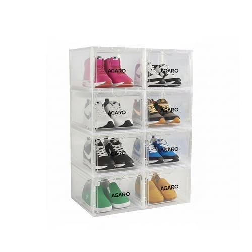 AGARO Stackable Shoe Storage Box Organizer | Heavy Duty, Transparent, Plastic Sneaker Crates Container with Magnetic Door |Space Saving|Organizer for Men & Women| Fits up to Size UK 12 | Pack of 6 - Image 1
