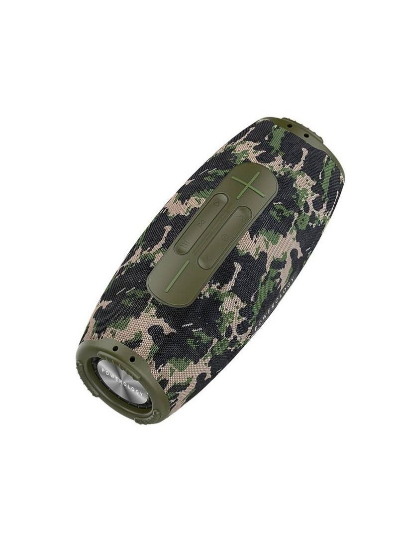 Powerology - Phantom Wireless Portable Bluetooth Speaker, Bluetooth 5.0, Water-Resistant, Aux Interface, 6000mAh Battery - Camouflage - Image 1