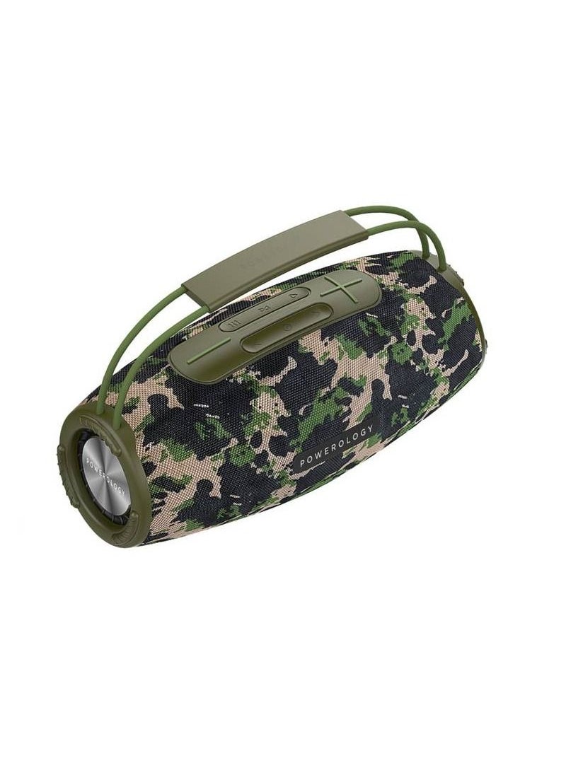 Powerology - Phantom Wireless Portable Bluetooth Speaker, Bluetooth 5.0, Water-Resistant, Aux Interface, 6000mAh Battery - Camouflage - Image 1