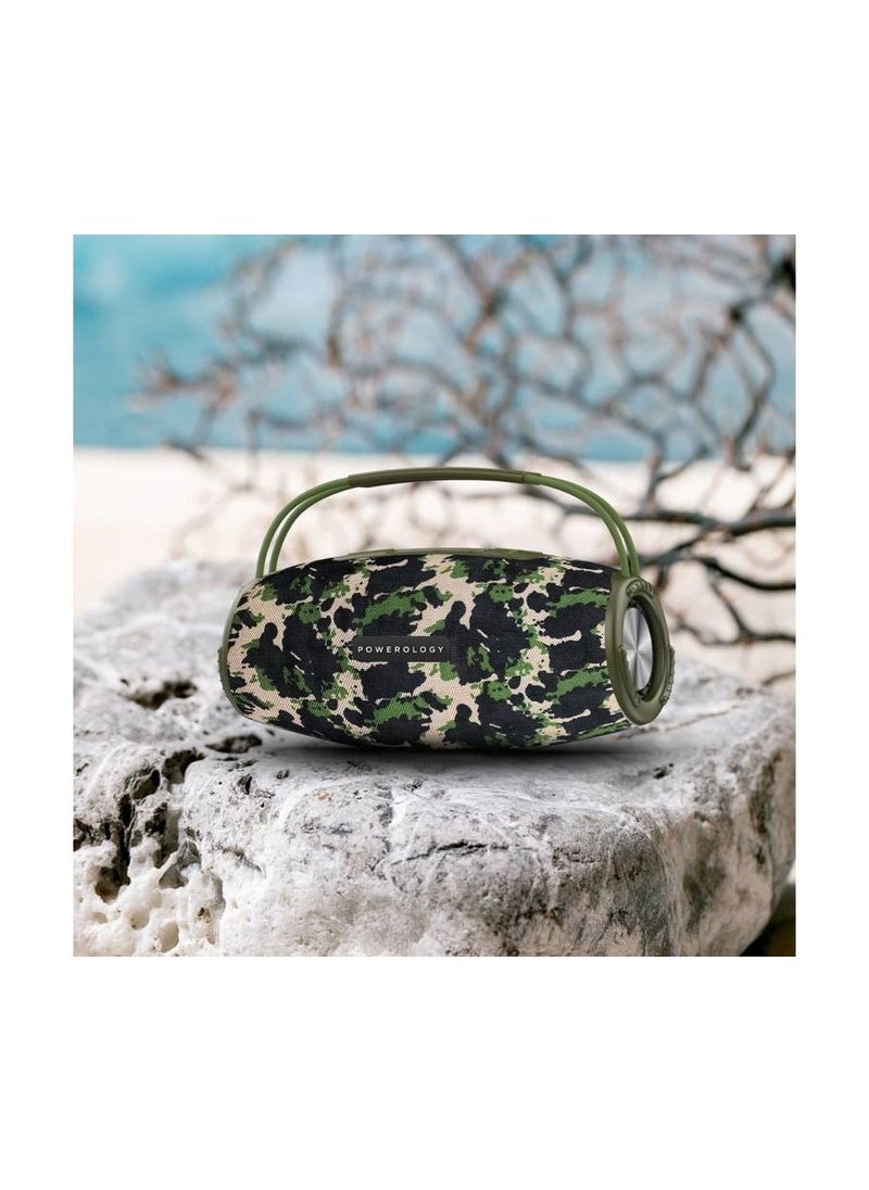 Powerology - Phantom Wireless Portable Bluetooth Speaker, Bluetooth 5.0, Water-Resistant, Aux Interface, 6000mAh Battery - Camouflage - Image 1