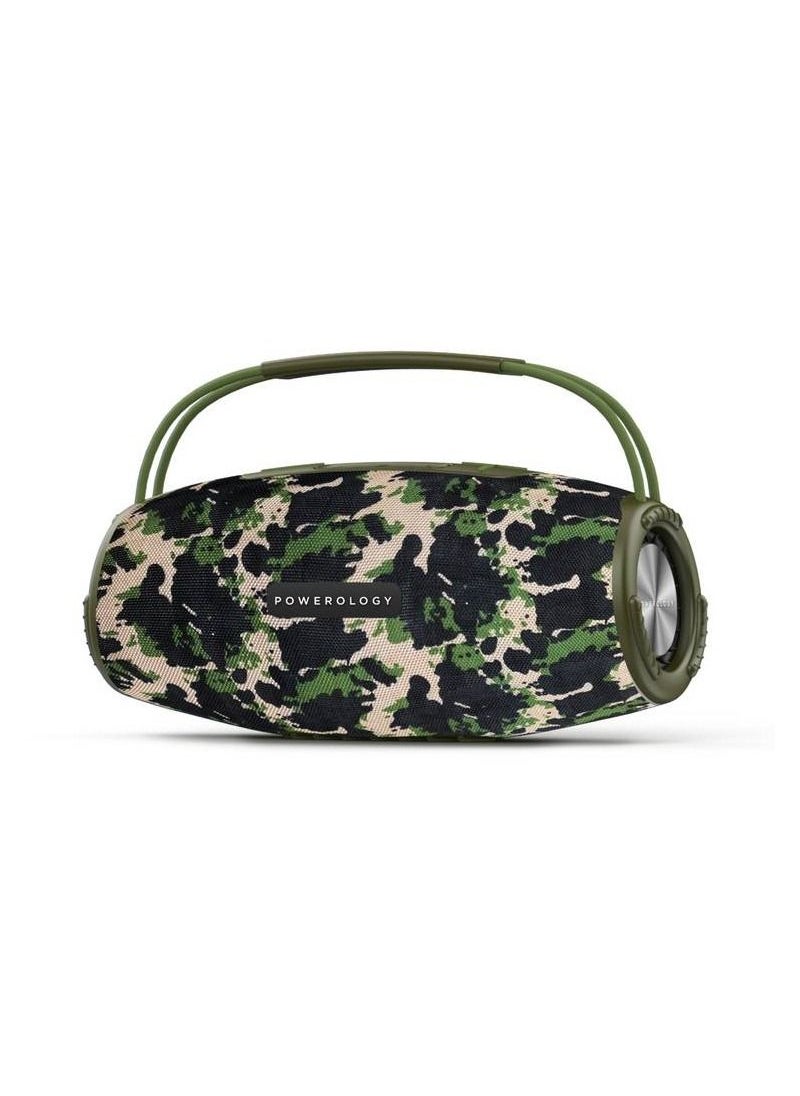 Powerology - Phantom Wireless Portable Bluetooth Speaker, Bluetooth 5.0, Water-Resistant, Aux Interface, 6000mAh Battery - Camouflage - Image 1