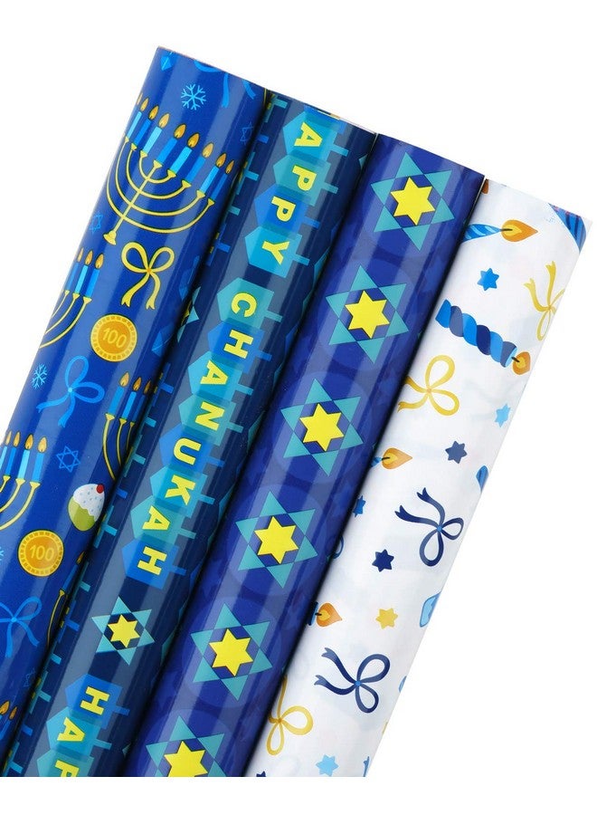 WRAPAHOLIC Hanukkah Wrapping Paper Roll - Menorahs, The Star Of David, Candles Design For Chanukah Celebration - 4 Rolls - 30 Inch X 120 Inch Per Roll - Image 1