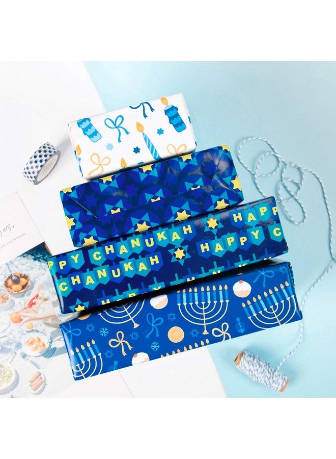WRAPAHOLIC Hanukkah Wrapping Paper Roll - Menorahs, The Star Of David, Candles Design For Chanukah Celebration - 4 Rolls - 30 Inch X 120 Inch Per Roll - Image 2