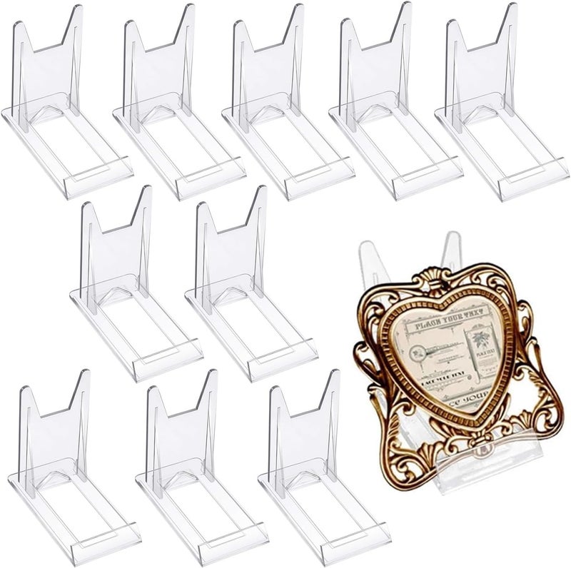 JCZD 10 Pcs Acrylic Bracket Stands, Plastic Display Holders Picture Plate Holders Clear Mini Easels Stands to Display Pictures or for Home Office Supplies Festival Party Decoration - Image 1