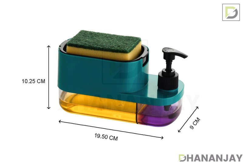 D Dhananjay Dhananjay 3 in 1 Soap Pump Dispenser Dish Soap Liquid Dispenser Sponge Holder Dish Soap Pump Dispenser for Kitchen Sink Countertop Kitchen Bathroom (Blue) - Image 4