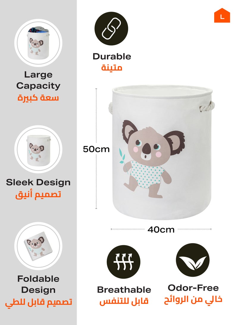 LAWAZIM Round Laundry Basket with Printed Bear - Pink - Collapsible Hamper with Handles, 50L Woven Fabric, Breathable & Odor-Resistant Storage Bin - Ideal for Laundry, Toys, Blankets, and Home Organization - Image 2