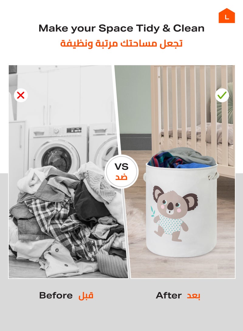 LAWAZIM Round Laundry Basket with Printed Bear - Pink - Collapsible Hamper with Handles, 50L Woven Fabric, Breathable & Odor-Resistant Storage Bin - Ideal for Laundry, Toys, Blankets, and Home Organization - Image 3