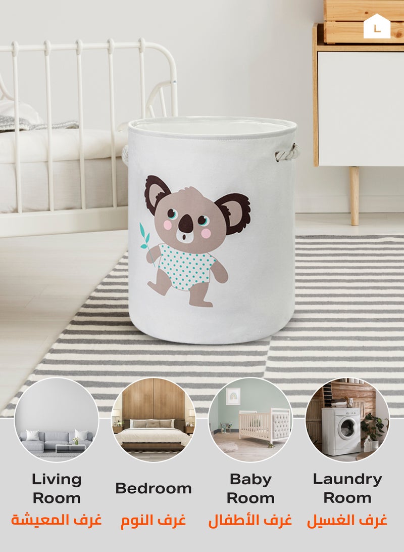 LAWAZIM Round Laundry Basket with Printed Bear - Pink - Collapsible Hamper with Handles, 50L Woven Fabric, Breathable & Odor-Resistant Storage Bin - Ideal for Laundry, Toys, Blankets, and Home Organization - Image 5