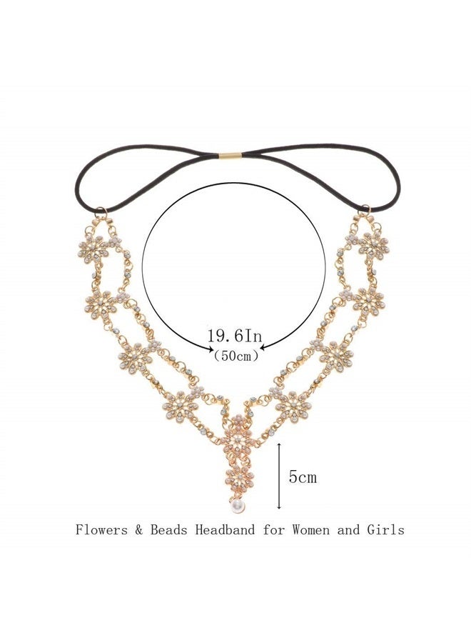 Unsutuo Hair Jewelry Head Chain Wedding Bohemian Floral Headband Elastic for Women and Girls… (Gold) - Image 3