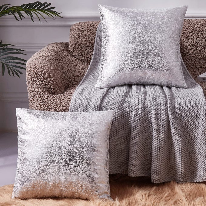 SILVER PILLOWSWHITE CUSHION COVERS VELVET DECORATIVE SQUARE THROW PILLOW COVERS 18X18 FOR HOME DECOR BEDROOM LIVING ROOM COUCH SOFAWHITE AND SILVER PILLOW COVERSSET OF 2
