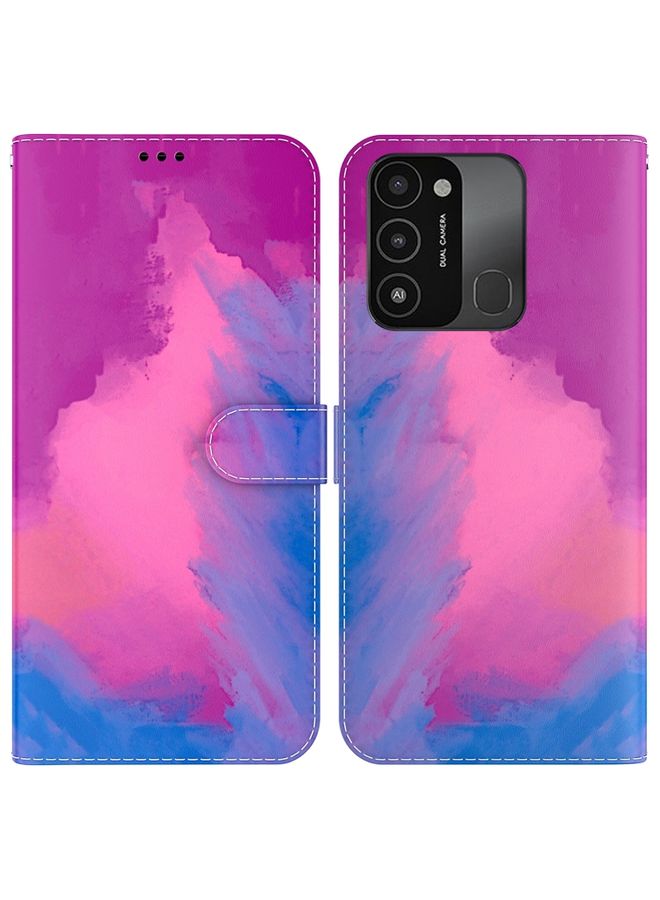 HuHa Case Cover For For Tecno Spark Go 2022 / Spark 8C Watercolor Pattern Horizontal Flip Leather Phone Case(Purple Red) 