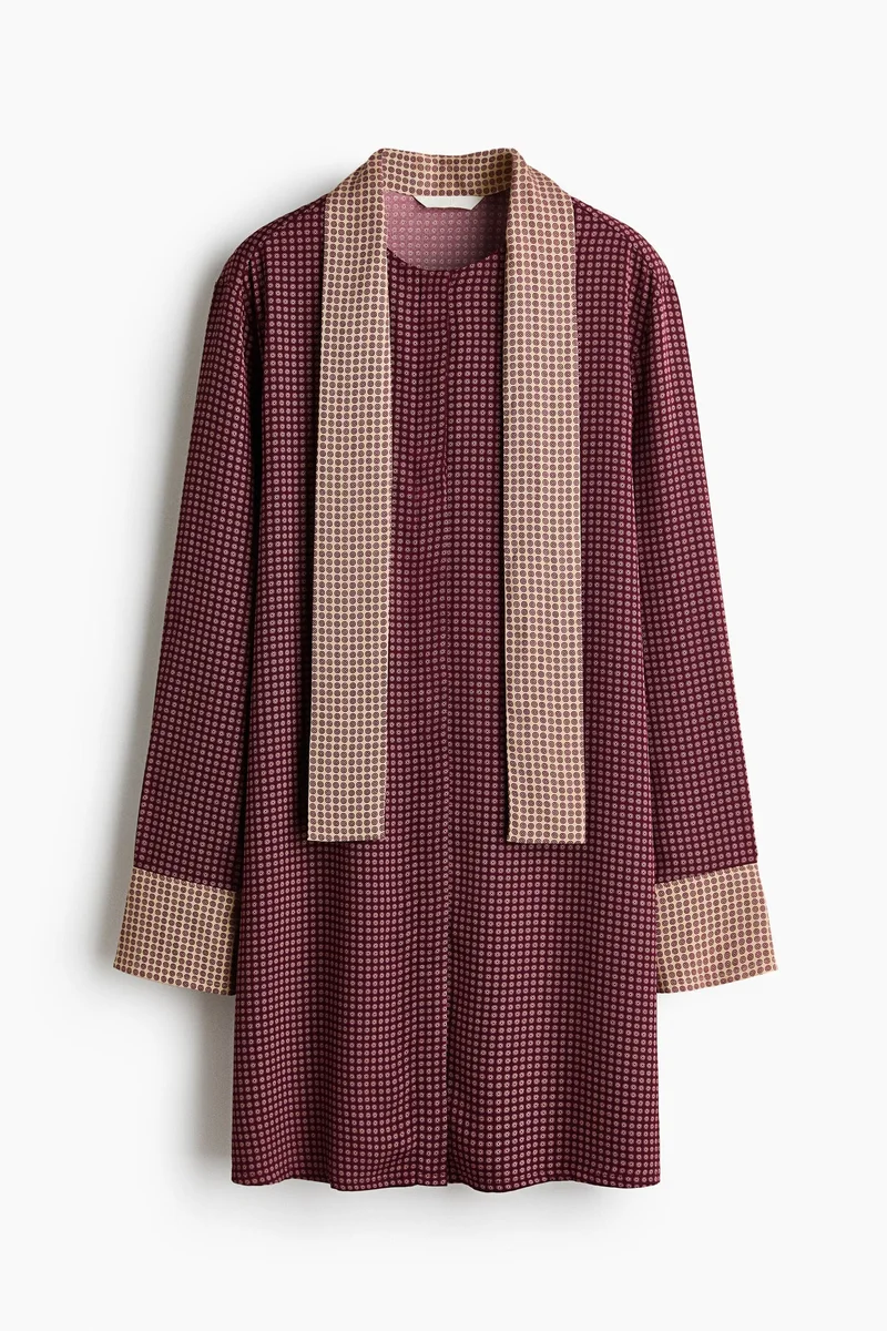 Scarf-collar button-front dress
