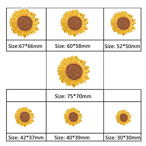 U-Sky Sew or Iron on Embroidered Patches | Vibrant Sunflower Design with Brown Center | Bright Yellow Floral Style | DIY Craft Enthusiasts | Jackets Bags Hats | 7 Sizes (1.2"-3") 21PCs Pack - Image 2