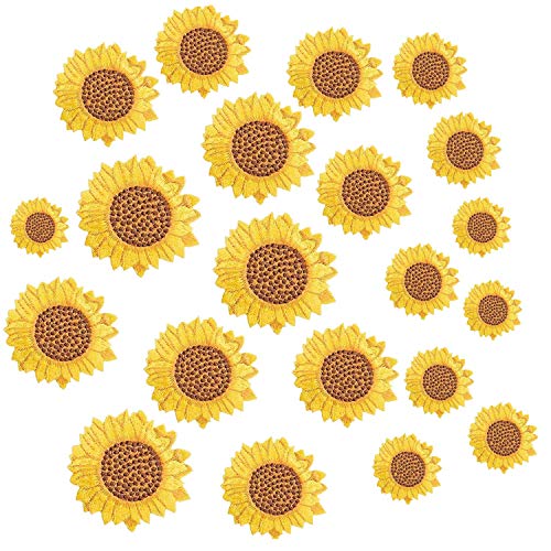 U-Sky Sew or Iron on Embroidered Patches | Vibrant Sunflower Design with Brown Center | Bright Yellow Floral Style | DIY Craft Enthusiasts | Jackets Bags Hats | 7 Sizes (1.2"-3") 21PCs Pack - Image 4
