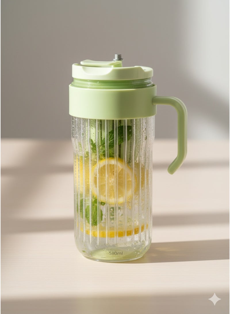 WAW Lemon Cold Extraction Cup – 580 ml Glass Water Bottle with Handle and Straw, Leak Proof, Classic Style, Portable Drinking Cup for Office, Gym, Travel & Home Use - Image 2
