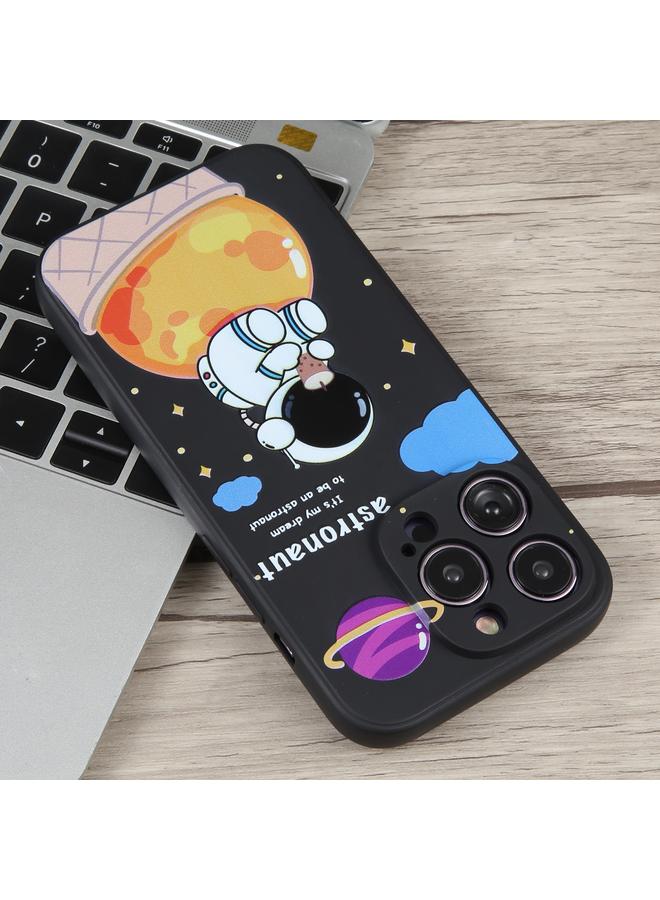 S-TOP Case For iPhone 13 Pro Max Milk Tea Astronaut Pattern Liquid Silicone Phone Case - Image 4
