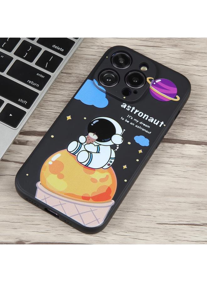S-TOP Case For iPhone 13 Pro Max Milk Tea Astronaut Pattern Liquid Silicone Phone Case - Image 3
