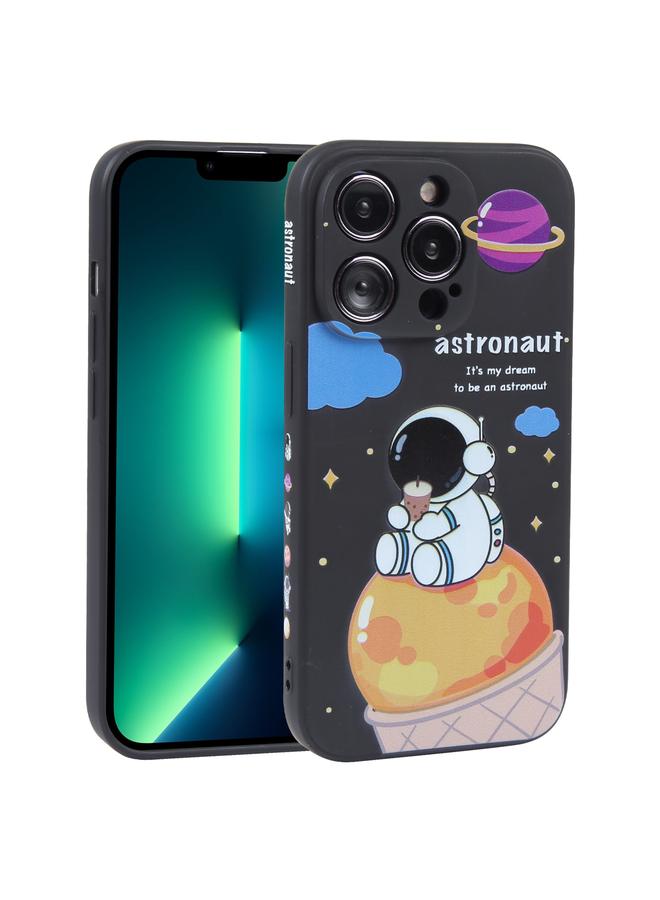 S-TOP Case For iPhone 13 Pro Max Milk Tea Astronaut Pattern Liquid Silicone Phone Case - Image 1