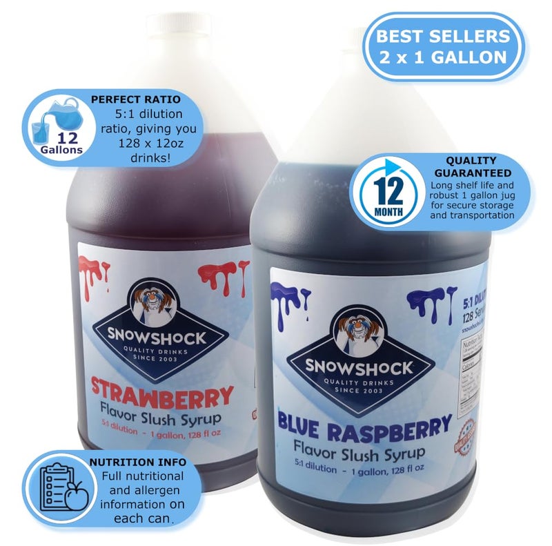 حزمة ثنائية من شراب الثلج سنو شوك، توت أزرق وفراولة 1 جالون من كل منهما، تخفيف 5:1، لجميع آلات السلاش - Image 2