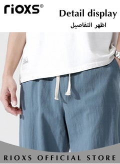 RIOXS Fashionable men's cropped pants, Summer Loose Casual Shorts, Below Knee Pocketed 3/4 Drawstring Elastic Waist Capri Pants with Side Pockets  - Image 5