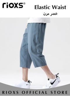 RIOXS Fashionable men's cropped pants, Summer Loose Casual Shorts, Below Knee Pocketed 3/4 Drawstring Elastic Waist Capri Pants with Side Pockets  - Image 4