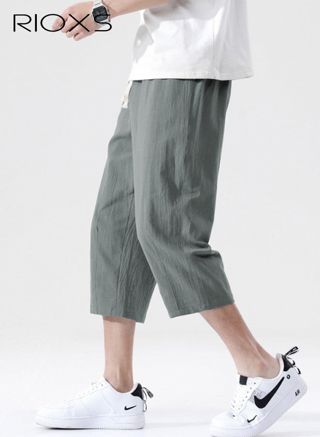 ريوكس بنطلونات قصيرة عصرية للرجال، شورتات صيفية فضفاضة غير رسمية، بنطلونات كابري بطول 3/4 مع جيوب جانبية ورباط خصر مطاطي تحت الركبة، شورتات غير رسمية بخصر متوسط، بنطلونات مقاومة للعرق وسريعة الجفاف، بنطلونات رياضية قابلة للتمدد - Image 2