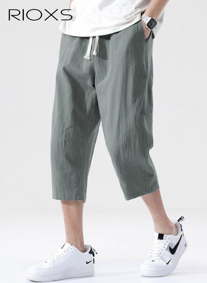 ريوكس بنطلونات قصيرة عصرية للرجال، شورتات صيفية فضفاضة غير رسمية، بنطلونات كابري بطول 3/4 مع جيوب جانبية ورباط خصر مطاطي تحت الركبة، شورتات غير رسمية بخصر متوسط، بنطلونات مقاومة للعرق وسريعة الجفاف، بنطلونات رياضية قابلة للتمدد - Image 1