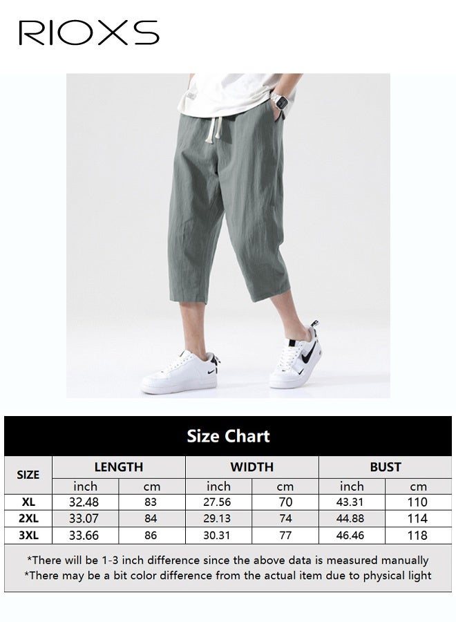 ريوكس بنطلونات قصيرة عصرية للرجال، شورتات صيفية فضفاضة غير رسمية، بنطلونات كابري بطول 3/4 مع جيوب جانبية ورباط خصر مطاطي تحت الركبة، شورتات غير رسمية بخصر متوسط، بنطلونات مقاومة للعرق وسريعة الجفاف، بنطلونات رياضية قابلة للتمدد - Image 5