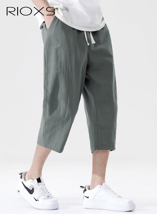 ريوكس بنطلونات قصيرة عصرية للرجال، شورتات صيفية فضفاضة غير رسمية، بنطلونات كابري بطول 3/4 مع جيوب جانبية ورباط خصر مطاطي تحت الركبة، شورتات غير رسمية بخصر متوسط، بنطلونات مقاومة للعرق وسريعة الجفاف، بنطلونات رياضية قابلة للتمدد - Image 4