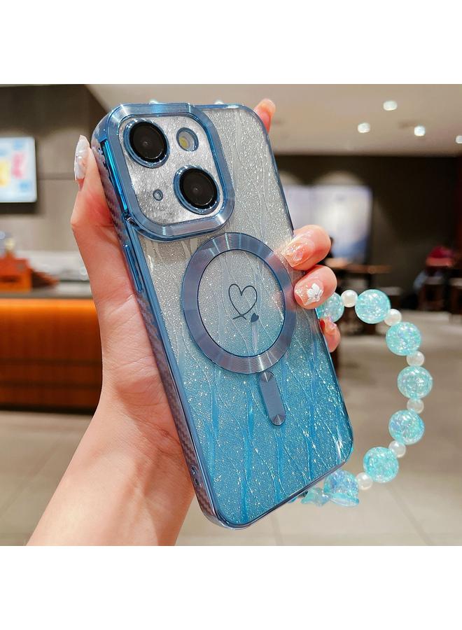 S-TOP Case For iPhone 14 Plus Loves Leaves Gradient Glitter Bracelets Carbon Fiber Magsafe TPU Phone Case - Image 1