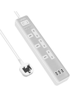 PROMASS promass Protector Extension Plug, 3 Way Outlets Extension with 3 USB Ports, Heavy Duty Electrical Socket Extender, 6FT Extension Cord, Power Strip Multi Plug for Home, Office, and Kitchen, White Silver 