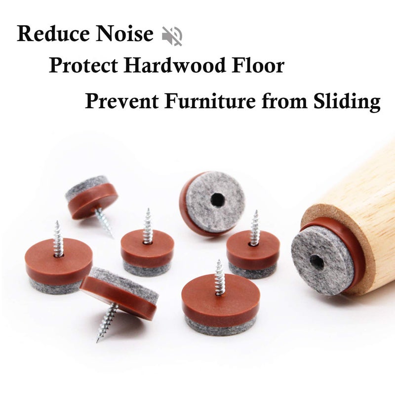 Gutapo Screw-in Felt Pads - 60pcs 1 Inch Brown Furniture Chair Table Glides Pad Floor Protectors for Wooden Legs Feets - Image 3