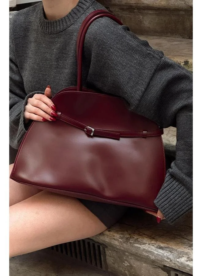 Shule Bags  Monets Belt Detailed Shoulder Bag - Burgundy. for Women | Best Price UAE