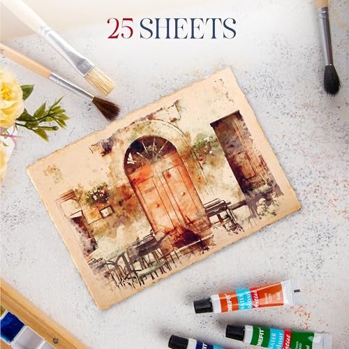 Wanderings 300 GSM Thick Handmade Watercolor Paper 4 x 6 Cold Press Vintage Paper with Deckled Edge for Artists Painting Calligraphy Crafts Journaling 25 Loose Sheets - Image 3