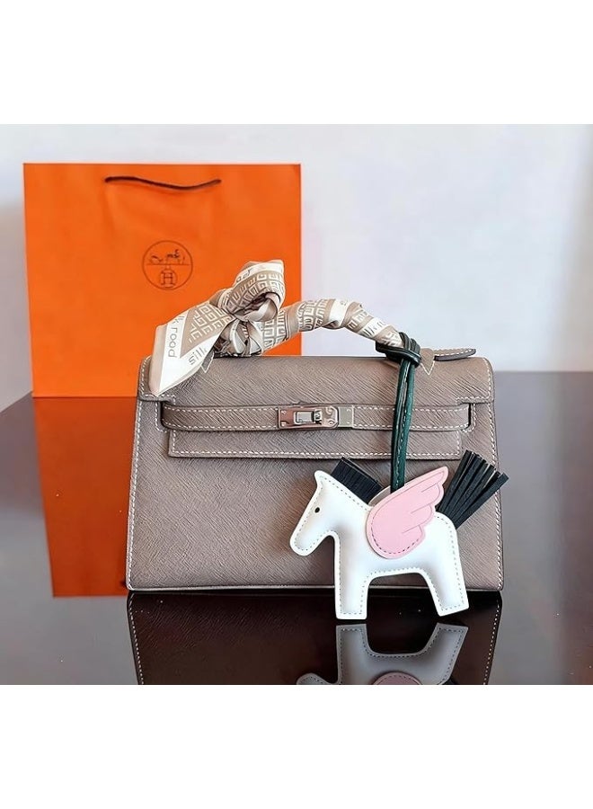 Fashion Leather Sewn Tassel Pony Keychain, Creative Cartoon Horse Hanging Drop Bag Accessories, with Bowknot for Women Purse Car Keychain Handbag (Pink) - Image 4