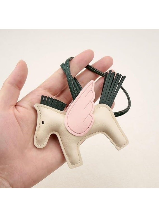 Fashion Leather Sewn Tassel Pony Keychain, Creative Cartoon Horse Hanging Drop Bag Accessories, with Bowknot for Women Purse Car Keychain Handbag (Pink) - Image 2