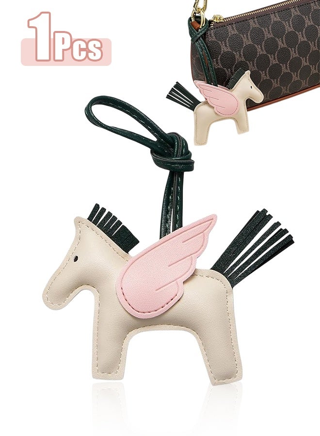 Fashion Leather Sewn Tassel Pony Keychain, Creative Cartoon Horse Hanging Drop Bag Accessories, with Bowknot for Women Purse Car Keychain Handbag (Pink) - Image 1