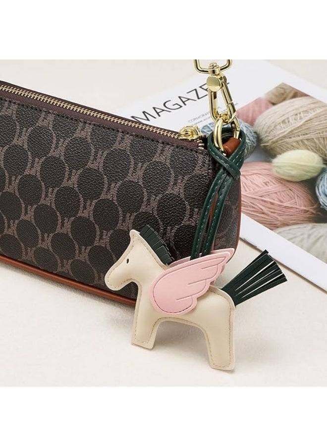 Fashion Leather Sewn Tassel Pony Keychain, Creative Cartoon Horse Hanging Drop Bag Accessories, with Bowknot for Women Purse Car Keychain Handbag (Pink) - Image 3